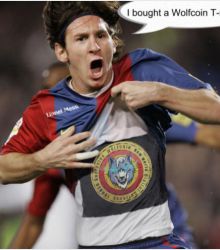Lionel Messi bought a Wolfcoin T-shirt. 'WOLFCOIN'