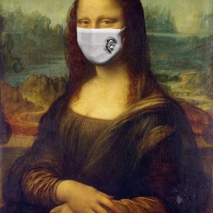 모나리자 울프코인 마스크 착용 - Mona Lisa is wearing WOLFCOIN mask.