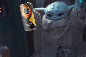 Baby yoda loves WOLFCOIN drink can
