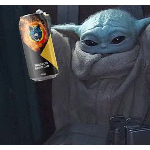 Baby yoda loves WOLFCOIN drink can